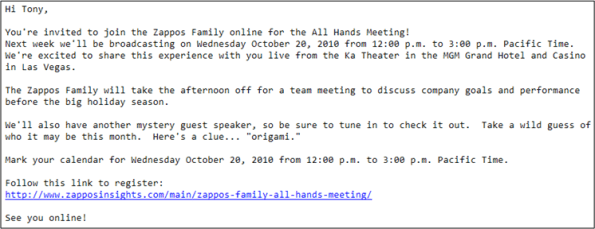 Zappos AH Meeting Invite